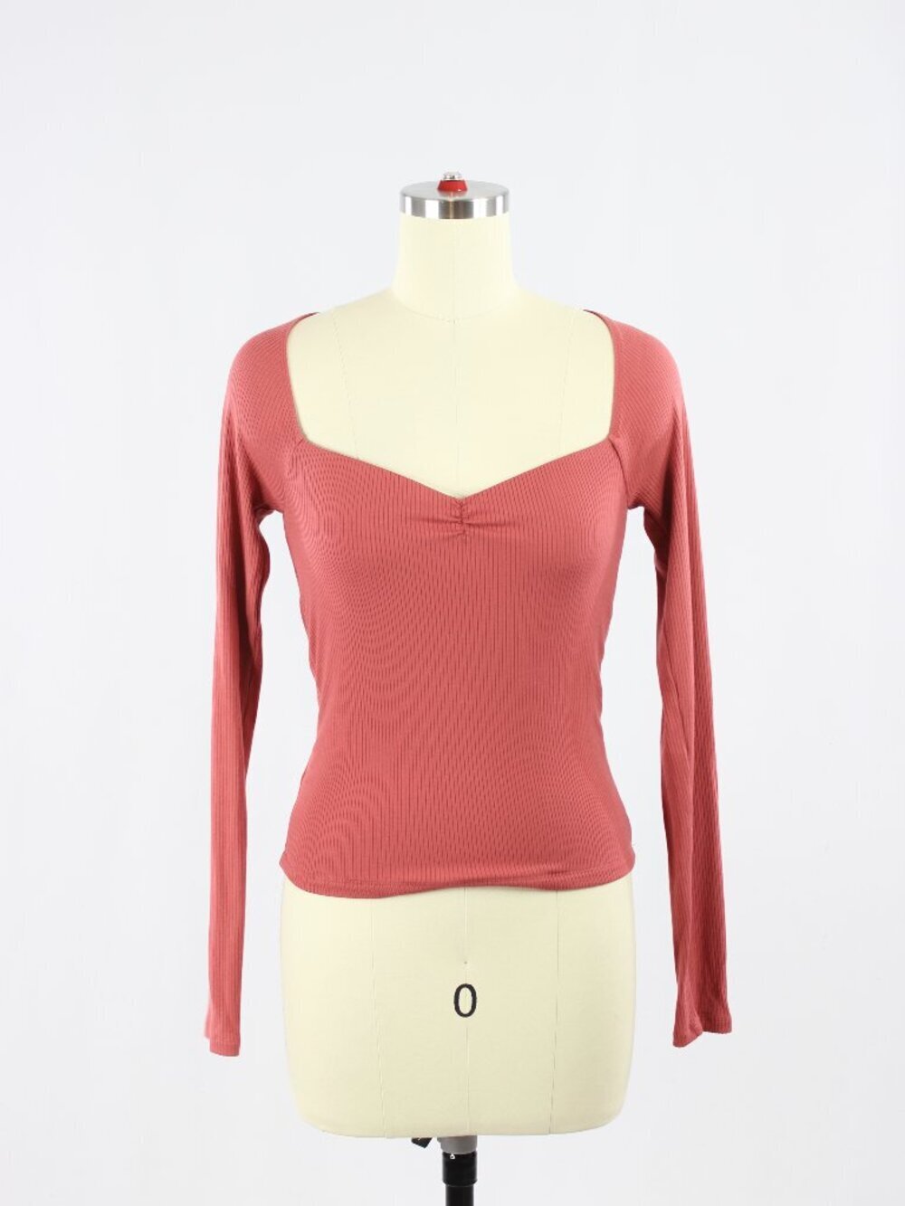 Aritzia WILFRED Waterfront Rhodon Pink Ribbed Jersey Long Sleeve T-Shirt, Size S